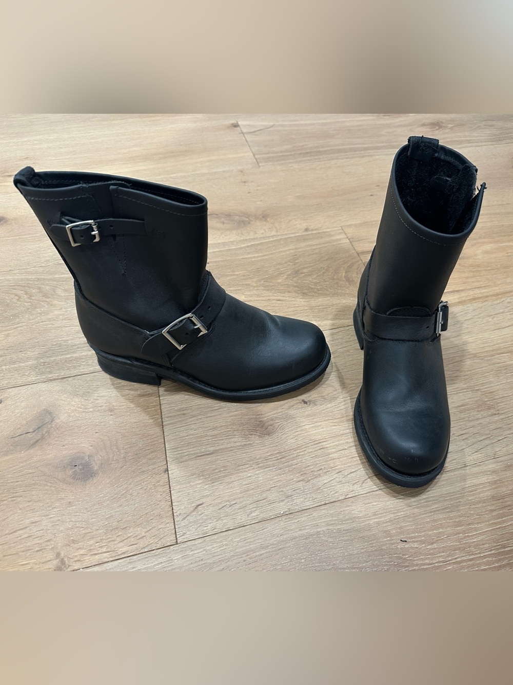 FRYE AND CO. Black Leather Buckle Moto Ankle Boots